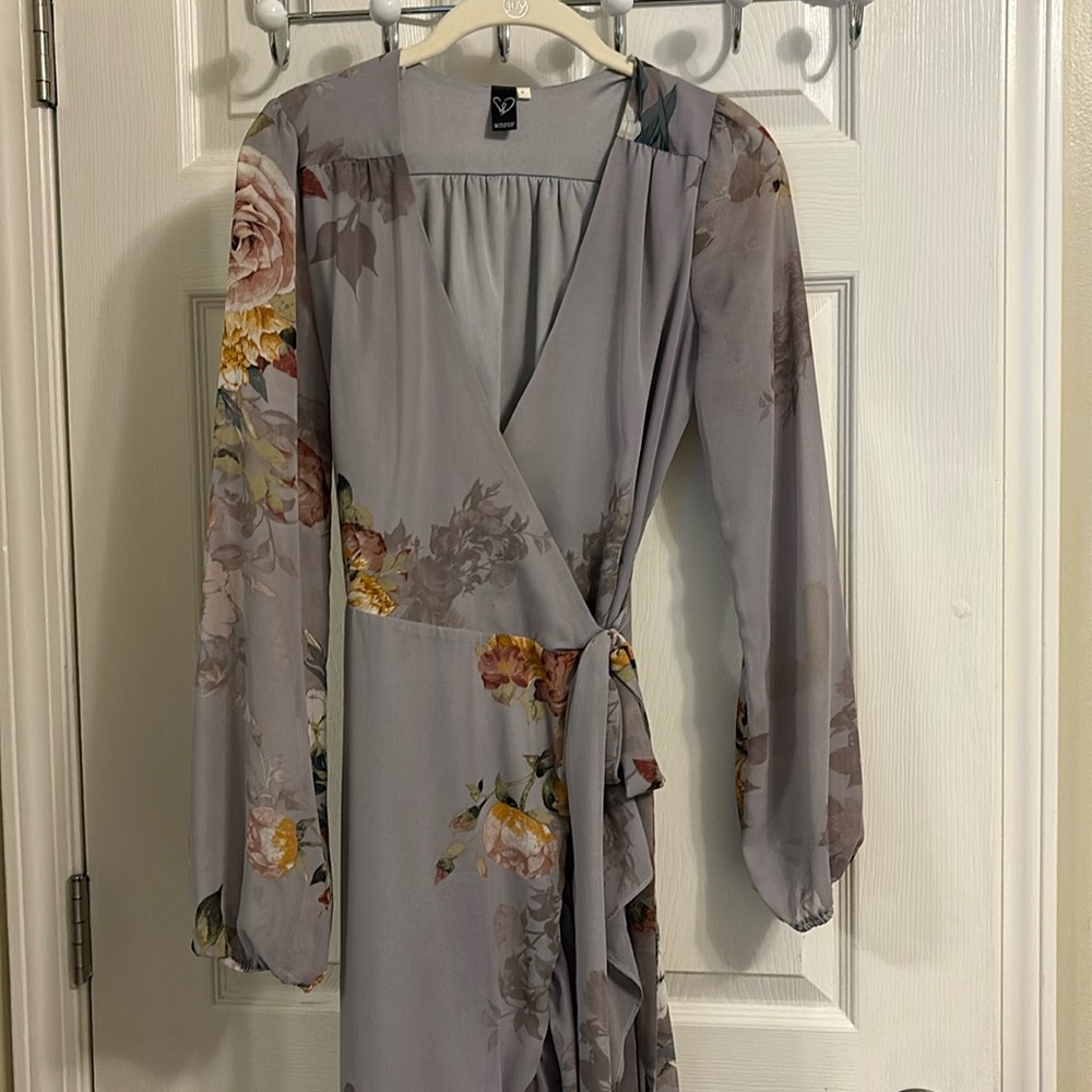 Windsor long lavender floral wrap dress